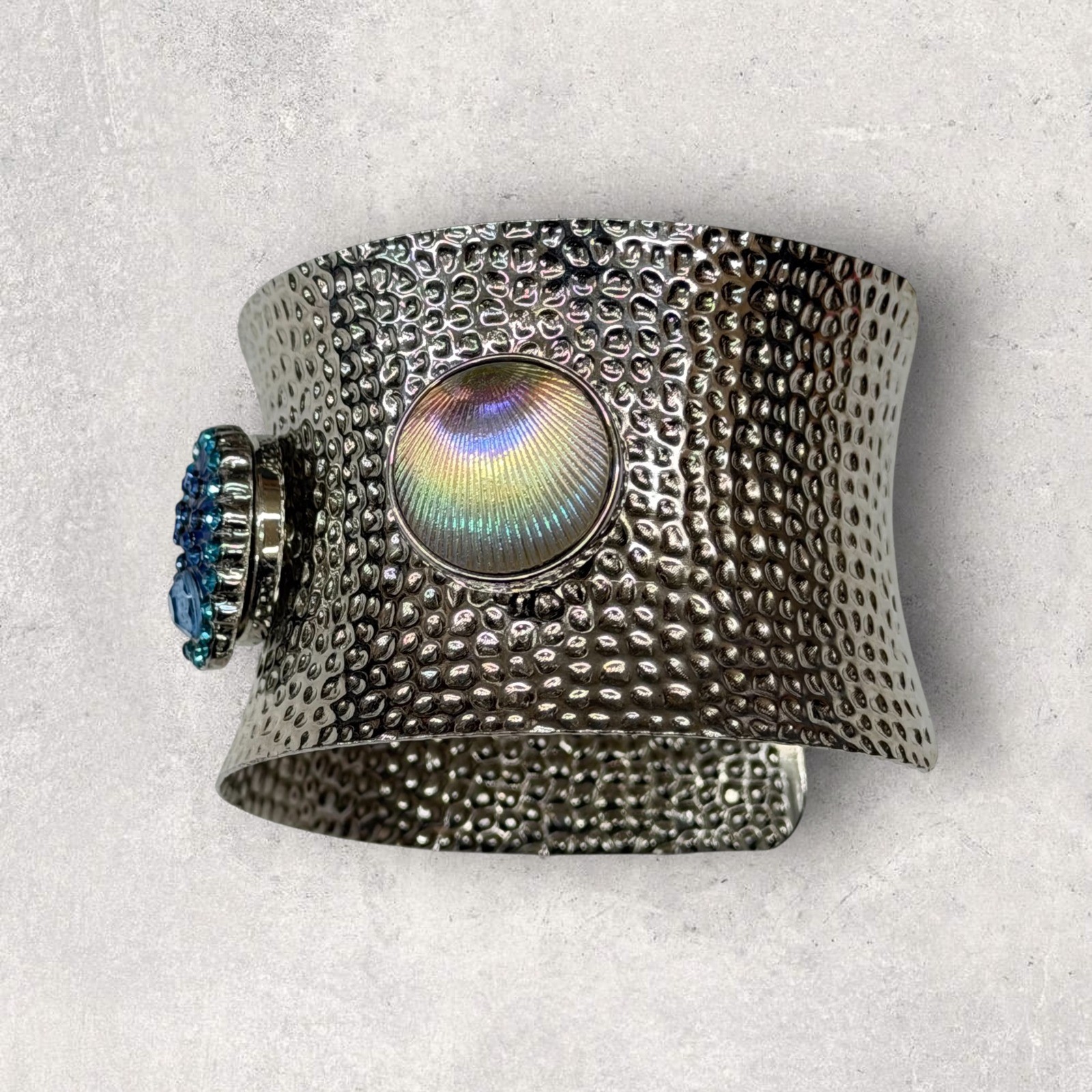 Interchangeable Snap Button Hammered Silver Tone … - image 2