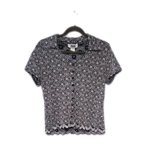 VINTAGE Y2K EL DESIGNS APPAREL Large Black And White Lettuce Cut Cap Sleeve Top - Image 1
