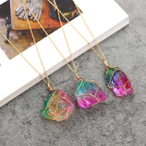 Natural Crystal Pendant Necklace for Women Long Necklaces - Picture 3 of 7