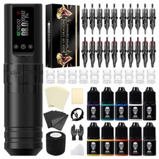 Tattoo Gun Kit Complete Wireless Tattoo Machine Kit, Kiss of Dragon V1S Rotar...