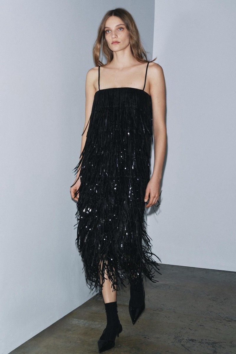 ZARA WOMEN ZW COLLECTION LIMITED EDITION SEQUINNED FRINGED DRESS