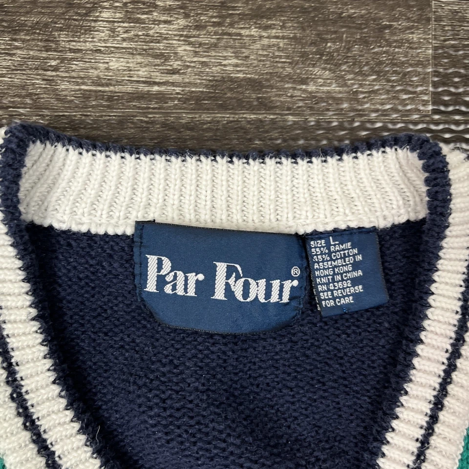 Suéter de Golf Vintage Años 90 Cuello en V Grande Colorido Par Cuatro De Colección Preppy Multicolor Foto 3 de 4