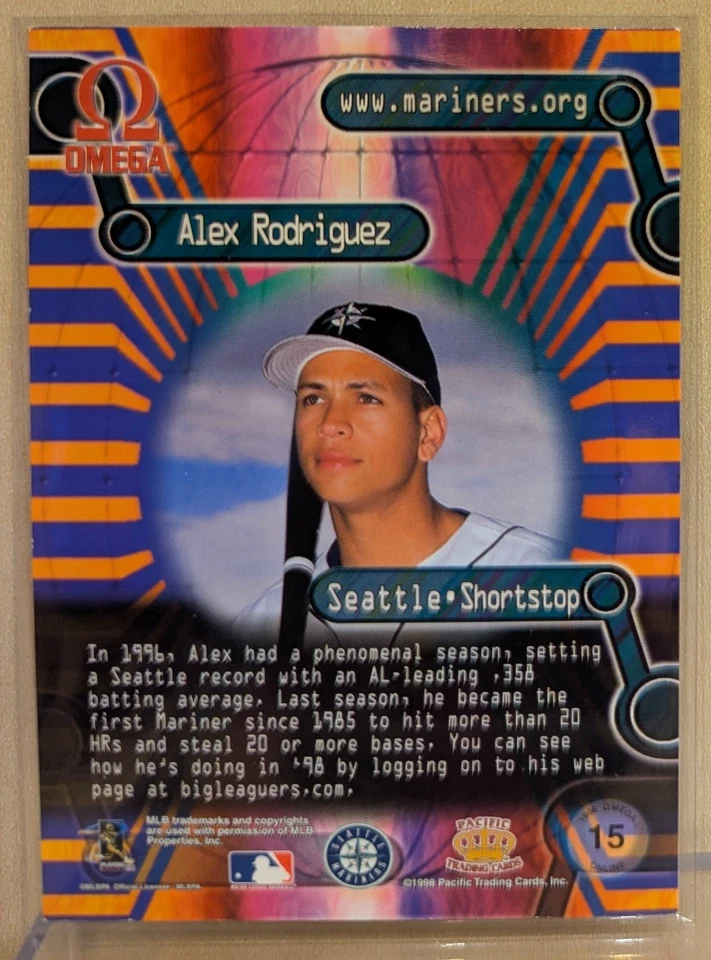 1998 Pacific Omega ONLINE #15 Alex Rodriguez Mariners RARE TECH FOIL INSERT - Image 2 of 2