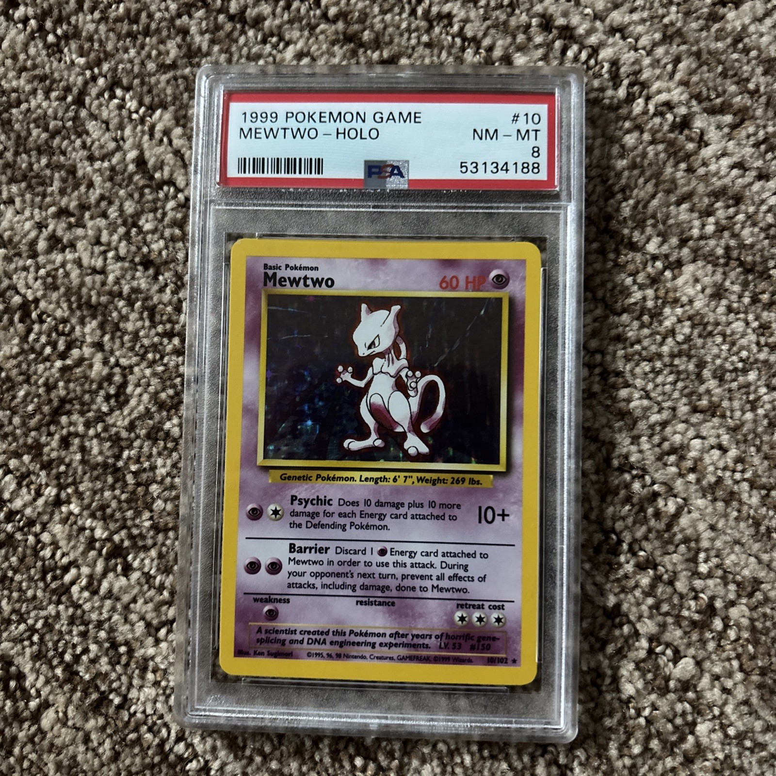 1999 POKEMON BASE SET UNLIMITED #10 MEWTWO-HOLO PSA 8