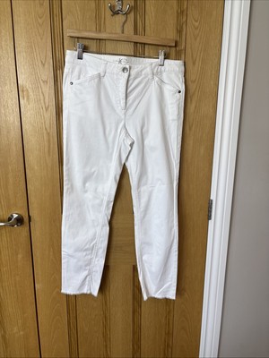 Luisa Cerano High Stretch weiß Crop Capri Jeans roher Saum Baumwolle Kapsel Gr. 12