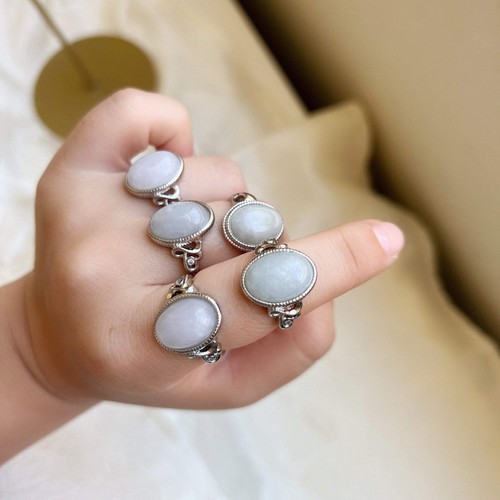 Boho Style Large Size Natural Stone Ring (Oval Jadeite) - Bild 6 von 10