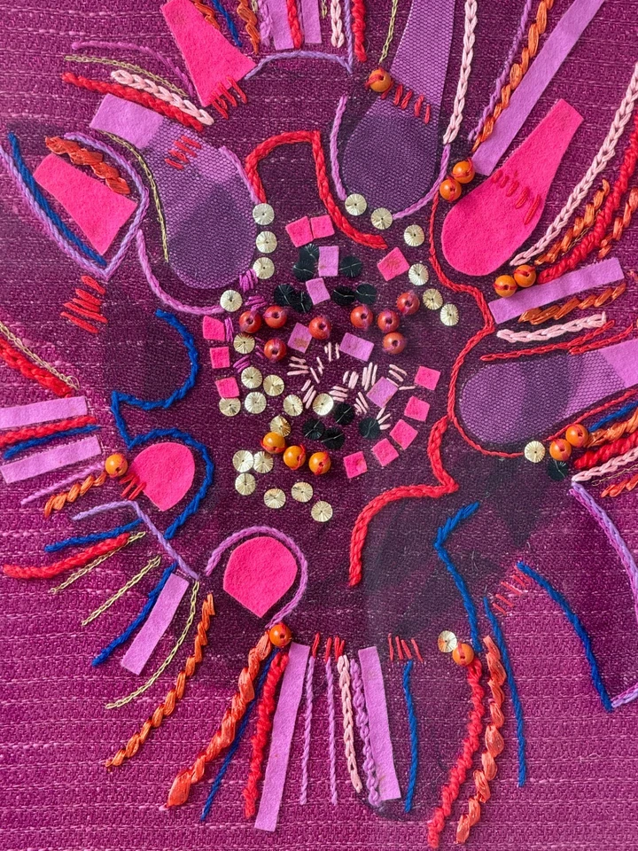 Vintage 1970's Framed & Glazed Mixed Media Embroidery possibly by Penelope? - Image 4 of 4