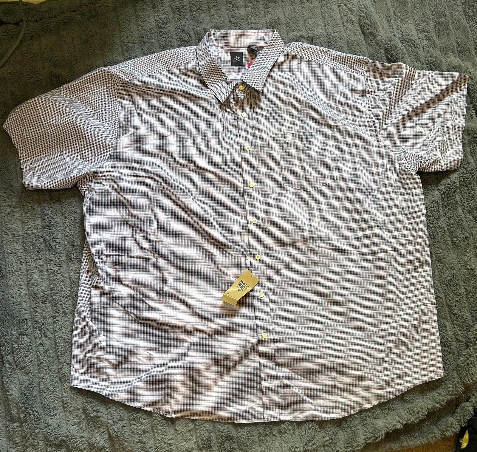 Dockers Men XL Button Down Shirt Red Blue Gingham Check Long Sleeve Casual Plaid