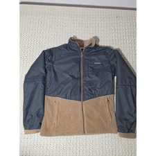 Columbia Hybrid Fleece Jacket Kids XL Navy Blue Tan Excellent Full Zip Ripstop