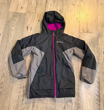 New Columbia Omni-Heat Hooded Full Zip Youth Jacket M Black Gray Purple