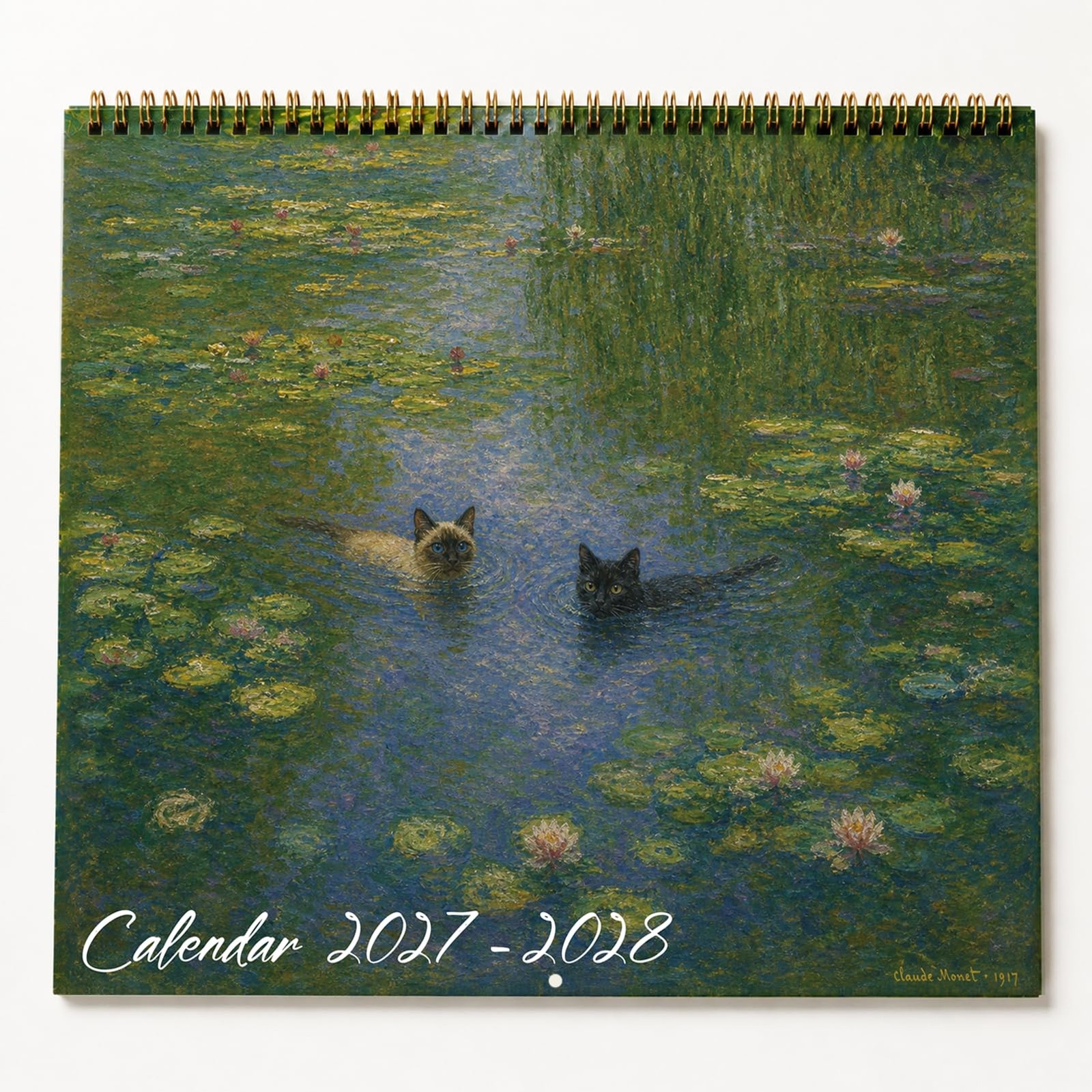 Cat Wall Calendar 2027-2028, Funny Art 13" x 23", Landscape-US