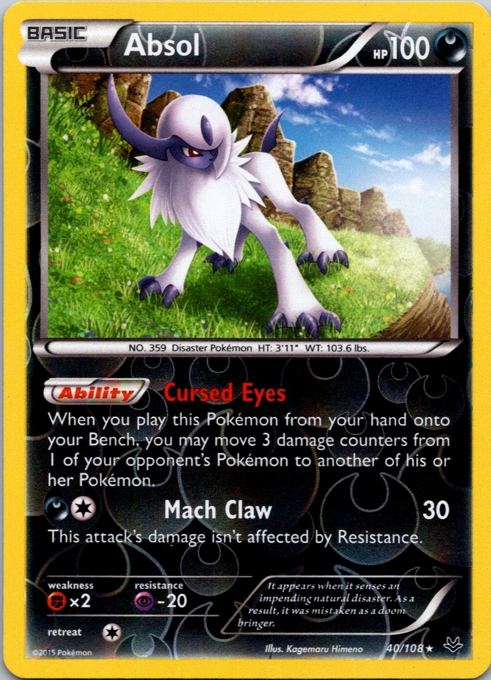 Absol 40/108 - Reverse Holo - XY Roaring Skies - Pokemon Near Mint LP