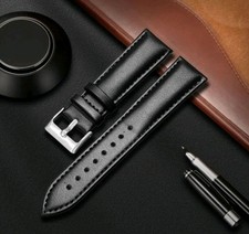   18mm Unisex Genuine Calf Leather Black Strap with Deployant Clasp