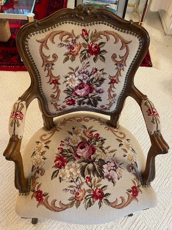 Antique French Louis XV Arm Chair Carved Walnut and Cane Circa 1890s