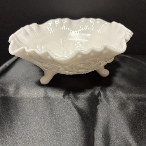Vintage Imperial Glass Wild Rose 3-footed Candy Dish Milk Glass