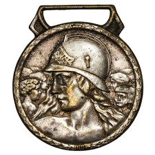 Frankreich Medaille Feuerwehrhelm ? Familie Heimat Undatierte Messing Versilbert