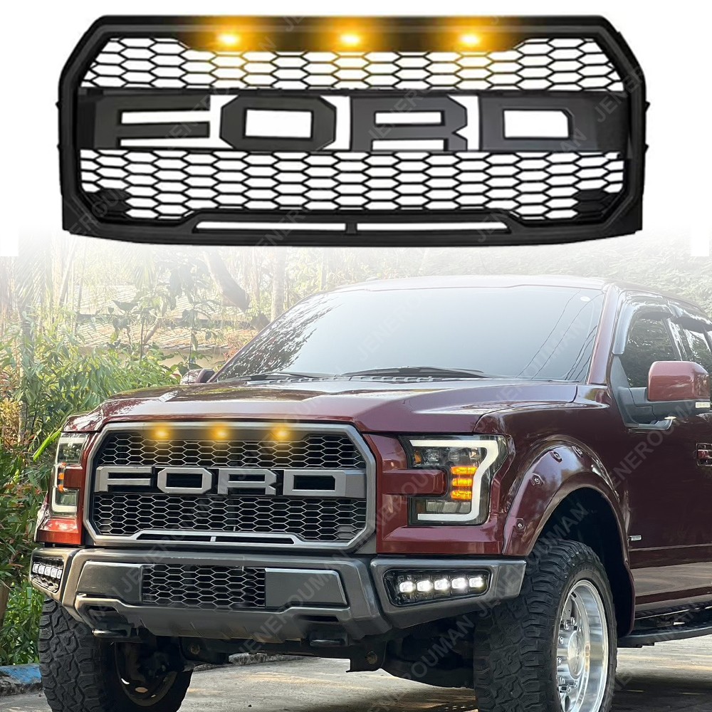 For 2015-2017 Ford F150 Grille Raptor style Front Bumper Grill W/LED Matte Black