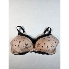 Torrid Celestial Sun Moon Wireless Lace Trim Bra Tan Black 42DD