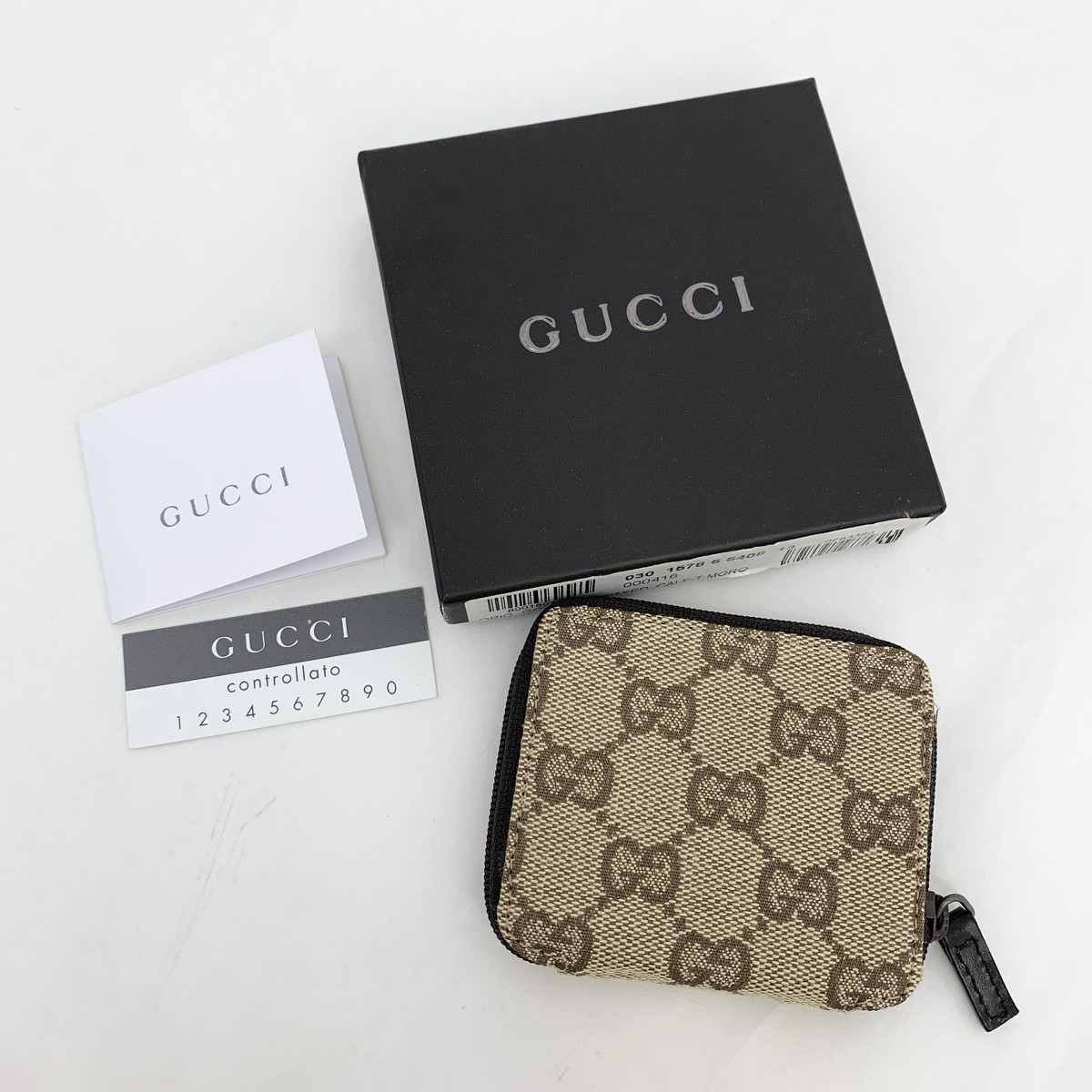 Authentic Gucci Vintage Canvas Zip Coin Case Wallet Guccissima