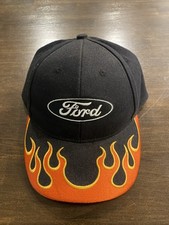 Vintage Ford Racing Flames Hat Black Faded St...