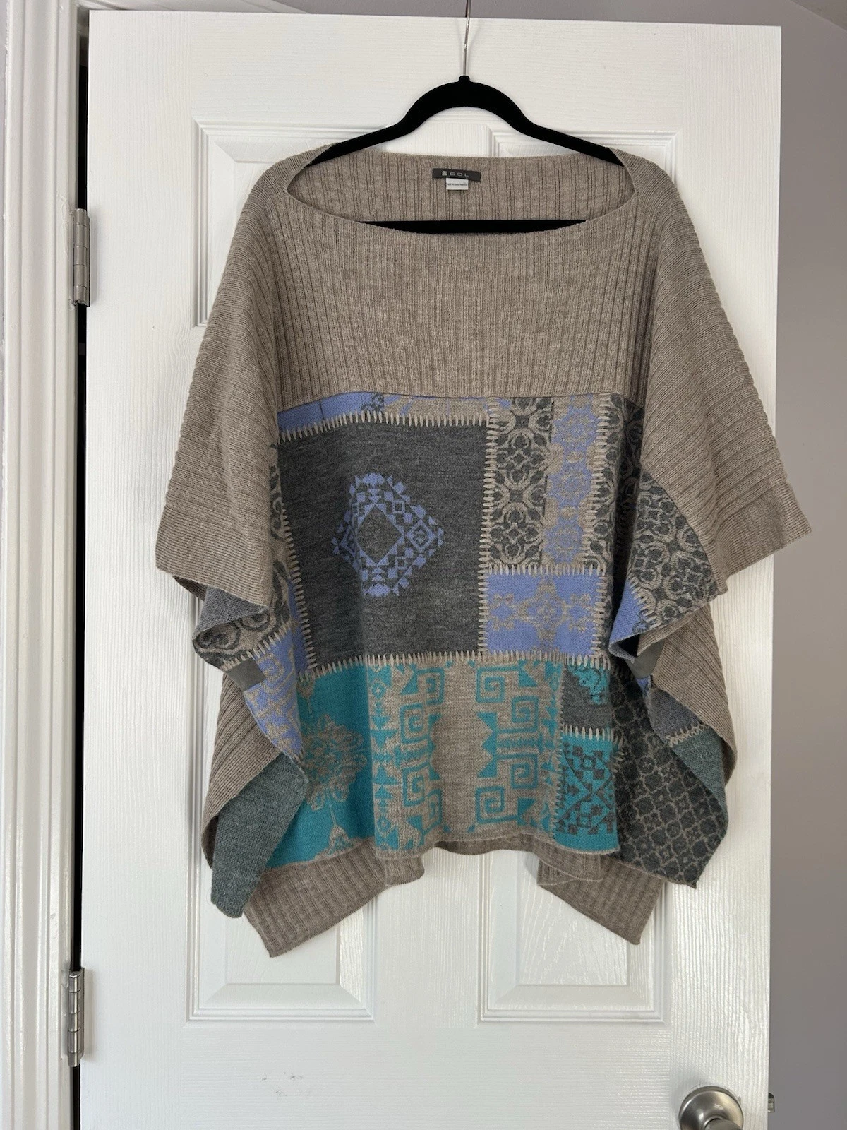 Sol Alpaca MOUNTAINS One Size CAPE Aztec Shawl Poncho Colorful Rainbow