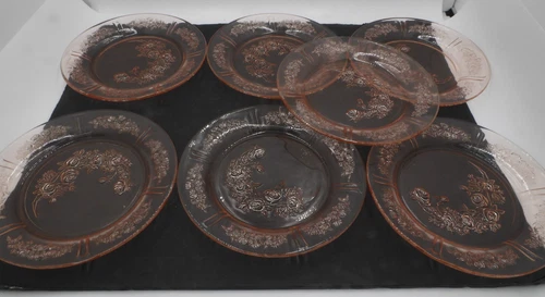 Seven Pink depression 1930’s Sharon Cabbage Rose 7" Plates