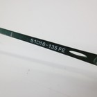 Green metal semi rimless oval eyeglass frames with white printed text reading “51016–135 FE” and a cutout lens tab.