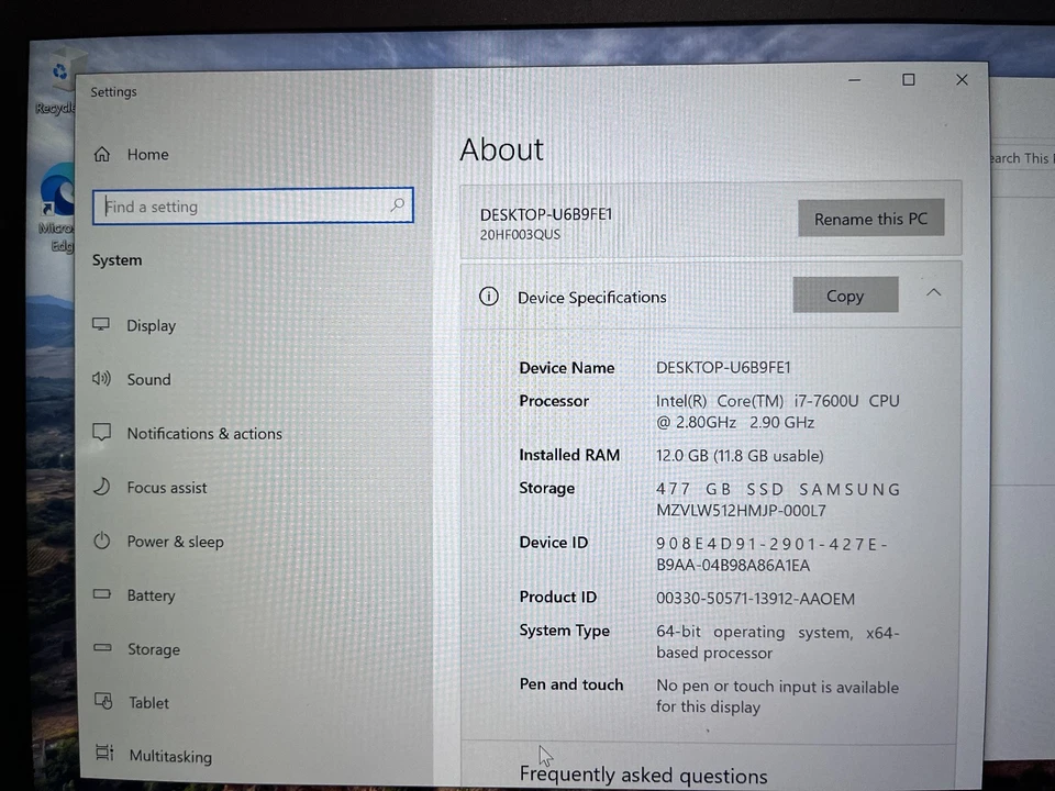 Lenovo ThinkPad T470s i7 7600U, 12GB,  512GB, Win 10Pro w/power supply! - Image 4 of 4