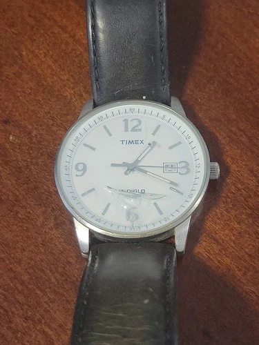 Timex Easy Reader Watch Indiglo Silver Tone Date & VINTAGE Untested Cracked Face