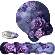 Keyboard Wrist Support Wrist Mousepad Coaster Combination, Non-Slip PU Ba...