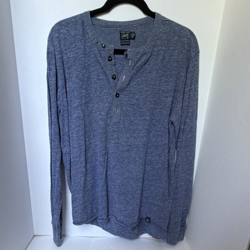 Grayers Men’s Blue Solid Long Sleeve Henley Jersey Cotton T-Shirt L Regular