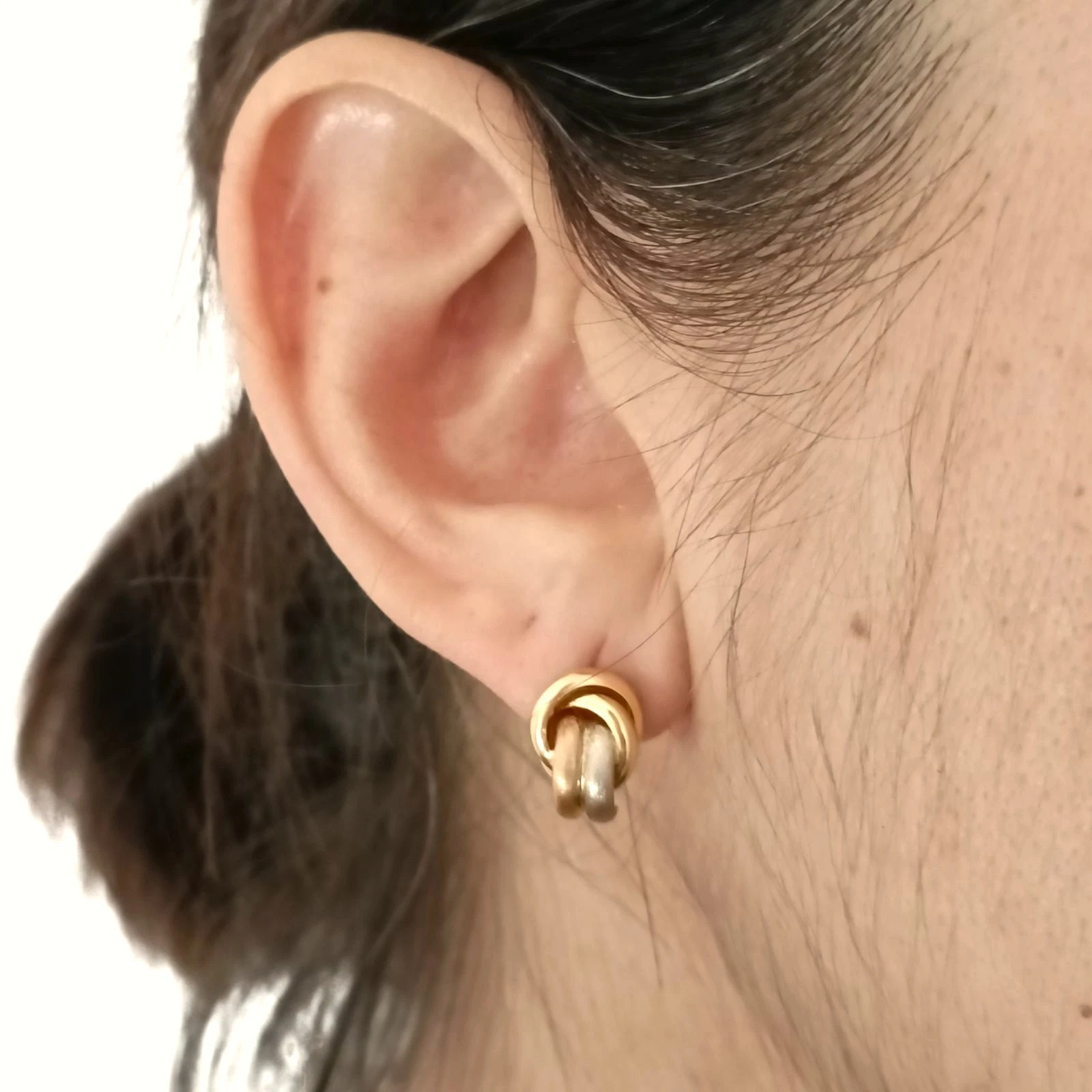 orecchini a nodo in oro giallo bianco e rosa 18 kt