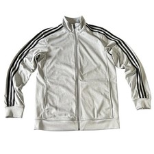 Mens Adidas Gray Essentials 3 Stripes Tricot Track Jacket Full Zip Polyester Med