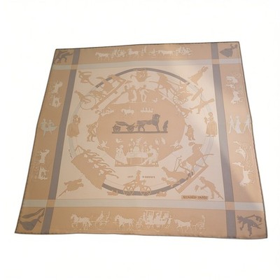 HERMES Paris Jeux d'Ombres Silk Gavroche 45 Pocket Square Scarf Beige Taupe Gold