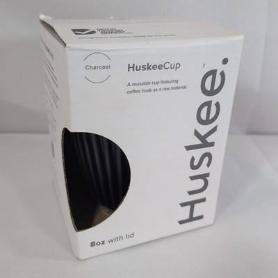 Huskee Cup 8oz with Lid Charcoal Grey NEW HC08LC01-E Coffee Husk Cup Mug Ribbed