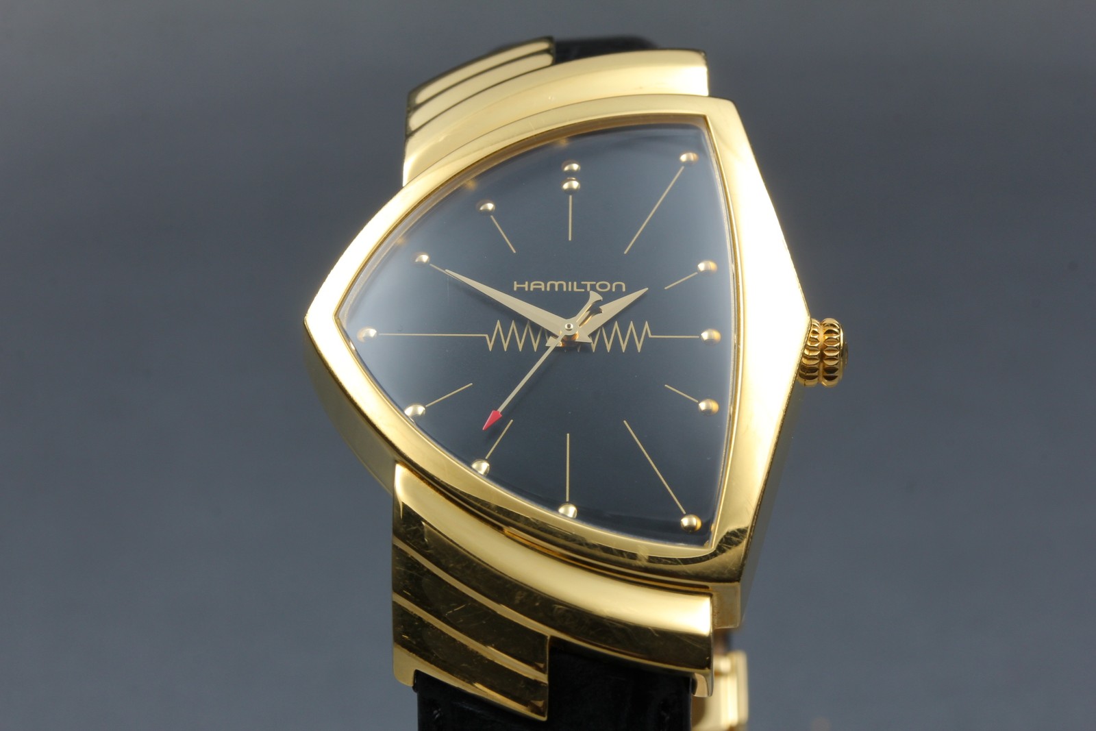 *N MINT in Box* Hamilton Ventura H243010 Black Dial Gold Quartz Mens Watch JAPAN image 3
