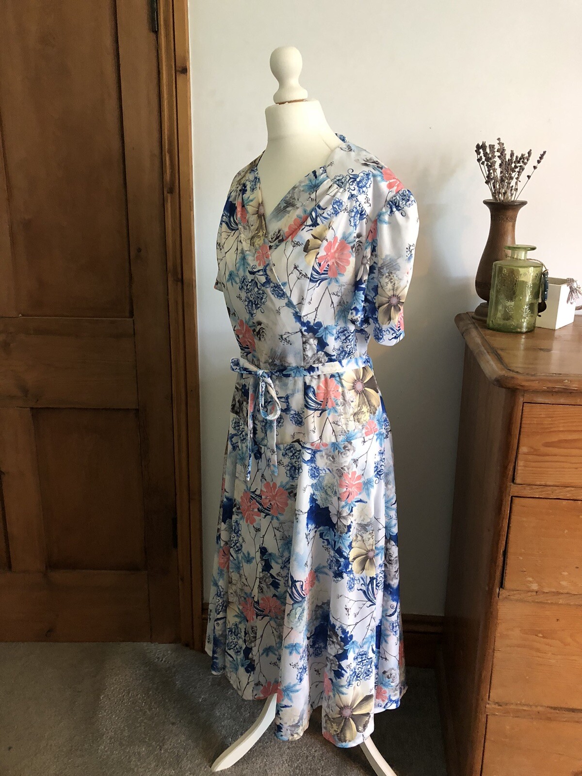 Vintage Afibel floral belted tea dress size UK 18 eBay