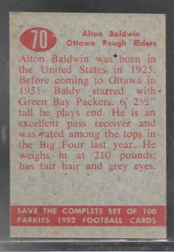 1952 Parkhurst - #70 Alton Baldwin - Picture 2 of 2