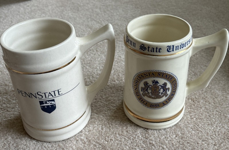 Pair Of Vintage Pennsylvania Penn State University Ceramic Steins Mug Gold Trim