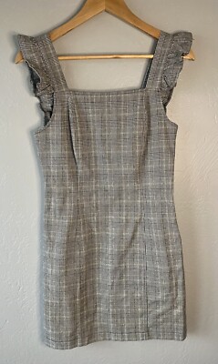Jack By BB Dakota Black White Dress Ruffle Sleeve Size 2 Gingham Cutout Back