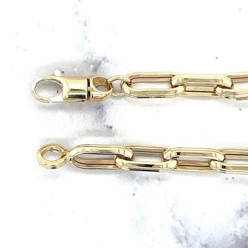 14K Yellow Gold8.5" Men's Chuncky Paperclip Chain Bracelet, 7.1mm wide - Picture 4 of 11