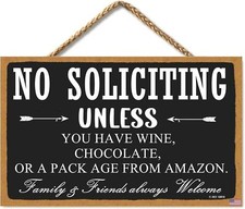 No Soliciting Sign for Home, Funny Yard Porch Door Black and white