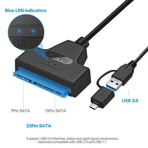 Type C & USB 3.0 Male to SATA 22 Pin 2.5 Inch Hard disk driver SSD Adapter Cable - Picture 6 of 8
