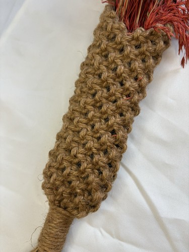 24” Vintage Macrame Plant Flower Wall Hanger Rusty Orange & Cream Color Plants - Picture 4 of 13