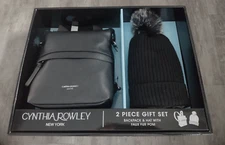 Cynthia Rowley Faux Leather Mini Backpack w/Faux Fur Pom Pom Hat 2-Piece Set NIB