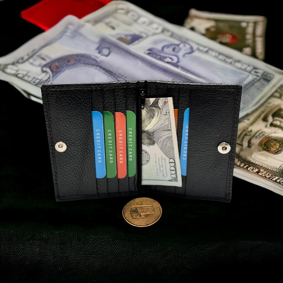 Slim Thin Mens Genuine Leather Bifold ID Window Wallet Credit Card ...