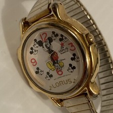 Vintage Mickey Mouse Wristwatch Watch w/ Stretchable Watch Band Gold