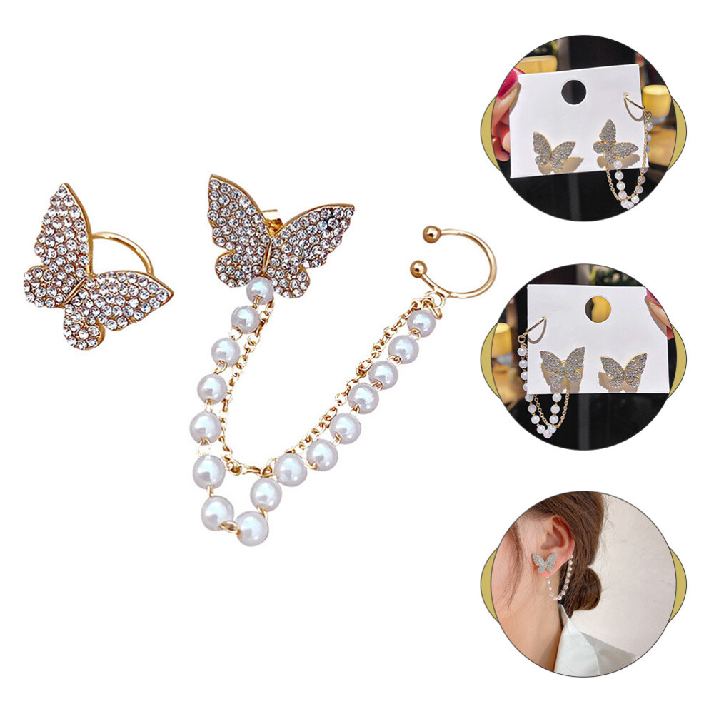 Strass-Ohrhaken-Manschette Strass-Ohrstecker-Ohrringe S…
