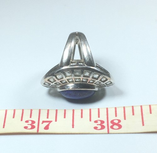 Vintage Sterling Silver Genuine Lapis Sparkly CZ Cocktail Ring Size 7 R140 - Picture 6 of 8