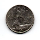Canada 1968, 39 Years old Elizabeth II, Bluenose, Silver .800, 10 cents